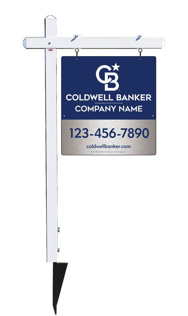 Sign Post and Office Sign Panel Unit, 25h x 24w, Brushed Aluminum Composite