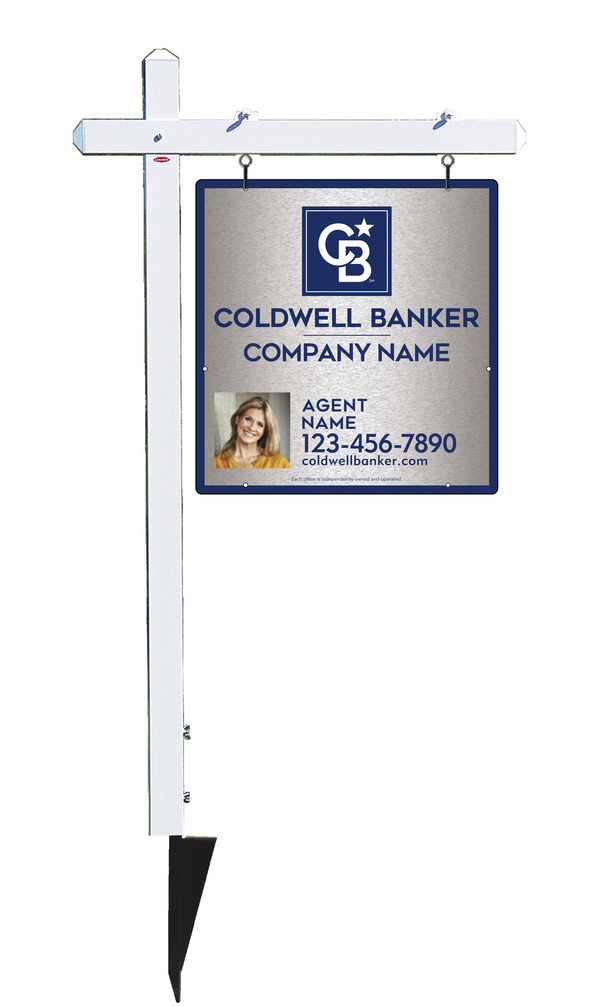 Sign Post and Agent Photo Sign Panel Unit, 25h x 24w, Brushed Aluminum Composite