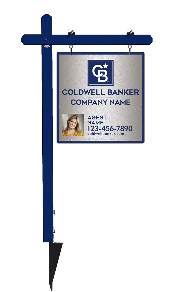 Sign Post and Agent Photo Sign Panel Unit, 25h x 24w, Brushed Aluminum Composite
