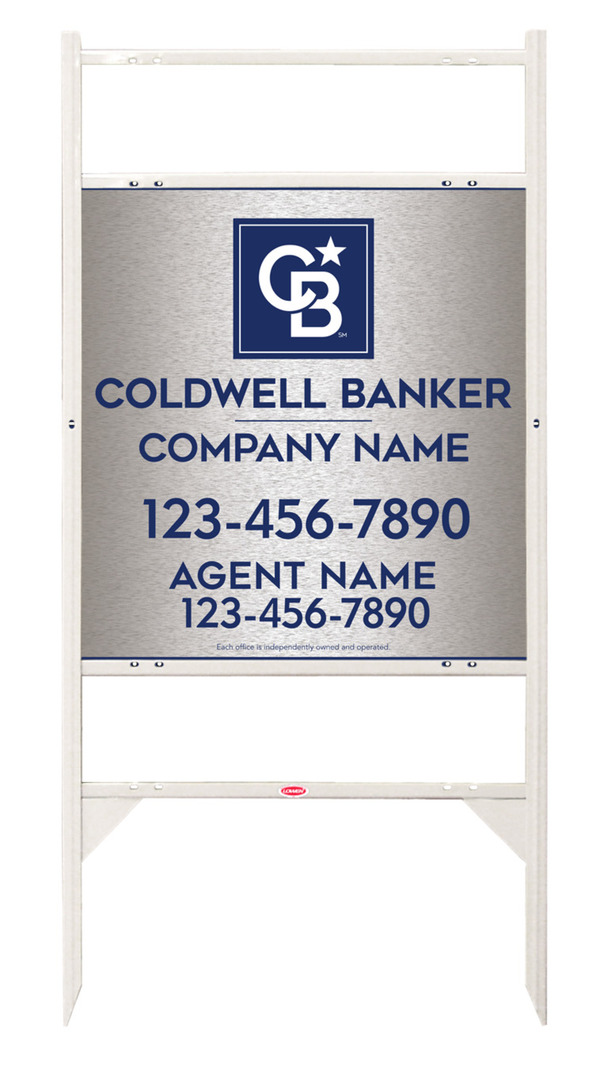 Angle Iron Frame w 2 Rider Inserts and Agent Sign Panel Unit, 25h x 24w, Brushed Aluminum Composite