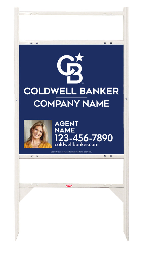 Angle Iron Frame w 2 Rider Inserts and Agent Photo Sign Panel Unit, 25h x 24w, .090 Poly