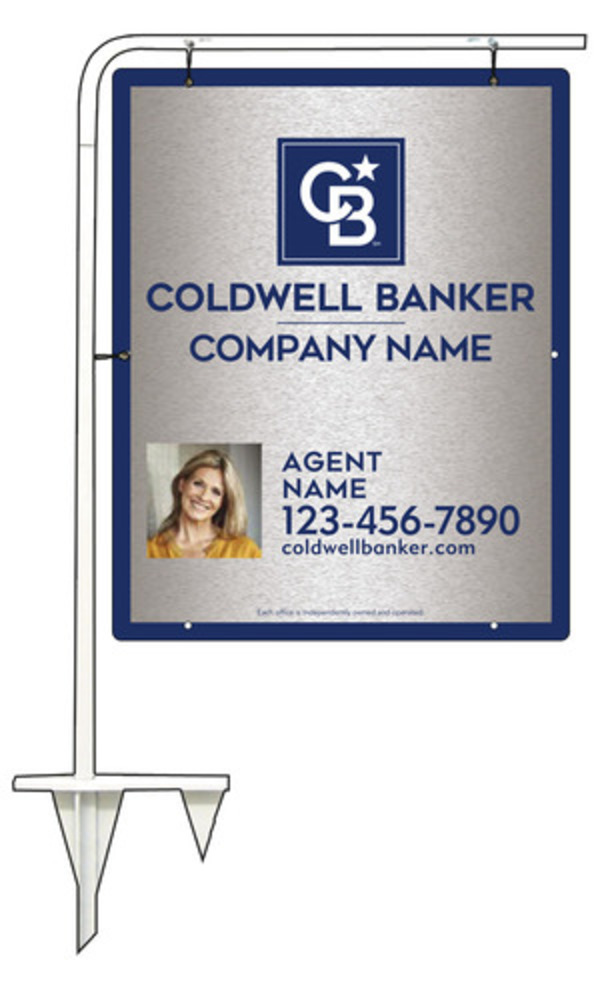 Tubular Stake and Agent Photo Sign Panel Unit, 30h x 24w, Brushed Aluminum Composite