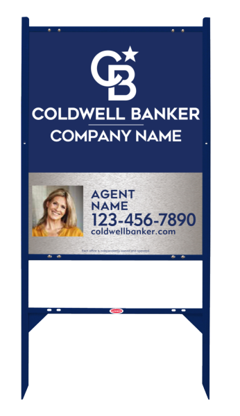 Angle Iron Frame and Agent Photo Sign Panel Unit, 30h x 24w, Brushed Aluminum Composite