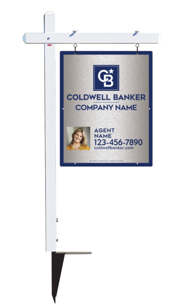 Sign Post and Agent Photo Sign Panel Unit, 30h x 24w, Brushed Aluminum Composite