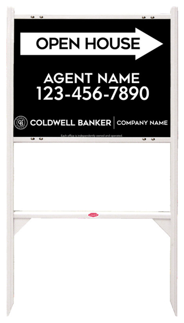 Angle Iron Frame and Agent Open House Sign Panel Unit, 18h x 24w, Steel