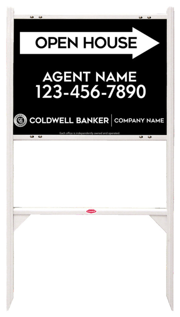 Angle Iron Frame and Agent Open House Sign Panel Unit, 18h x 24w, Steel
