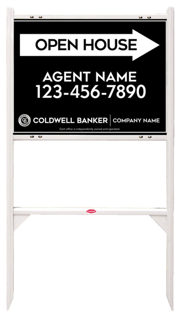 Angle Iron Frame and Agent Open House Sign Panel Unit, 18h x 24w, Steel