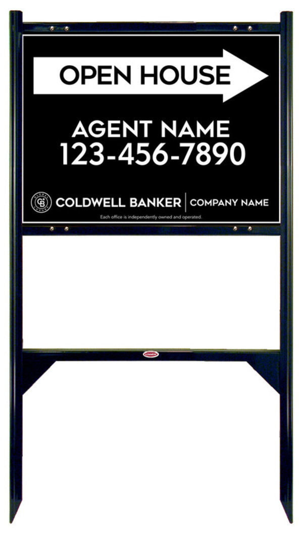 Angle Iron Frame and Agent Open House Sign Panel Unit, 18h x 24w, Steel
