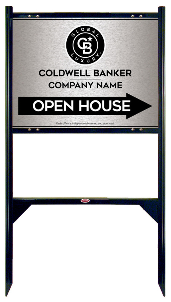Angle Iron Frame and Office Open House Sign Panel Unit, 18h x 24w, Brushed Aluminum Composite