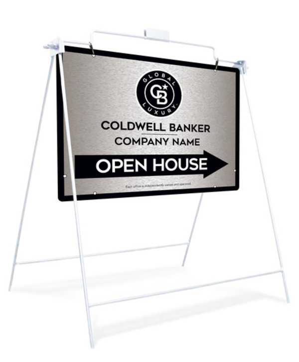 Swinging A-Frame and Office Open House Sign Panel Unit, 18h x 24w, Brushed Aluminum Composite
