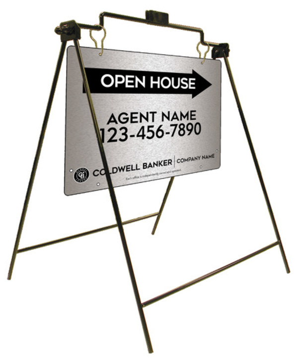 Swinging A-Frame and Agent Open House Sign Panel Unit, 18h x 24w, Brushed Aluminum Composite