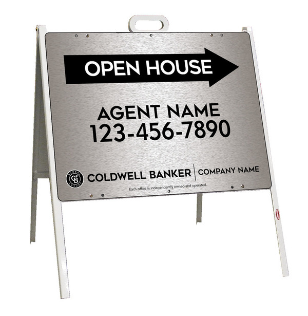 A-Frame and Agent Open House Sign Panel Unit, 18h x 24w, Brushed Aluminum Composite