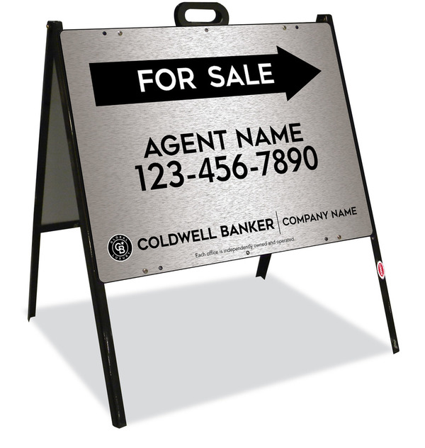 A-Frame and Agent For Sale Sign Panel Unit, 18h x 24w, Brushed Aluminum Composite