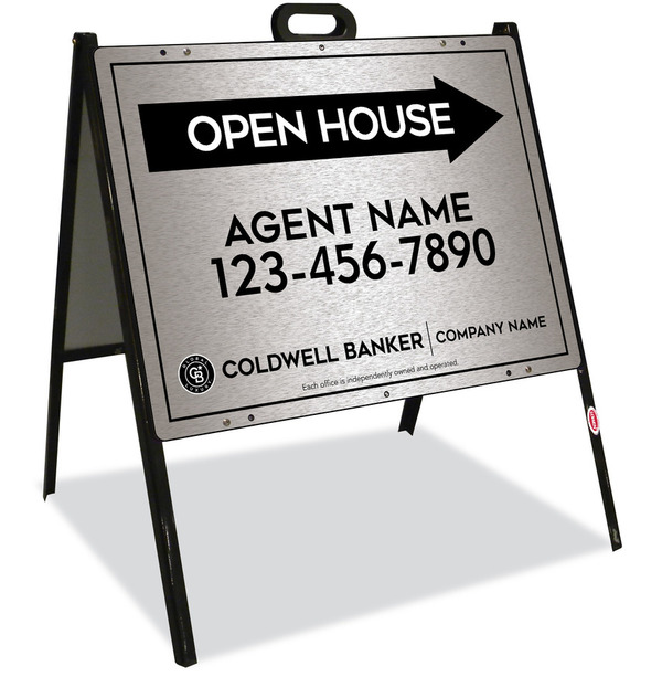 A-Frame and Agent Open House Sign Panel Unit, 18h x 24w, Brushed Aluminum Composite