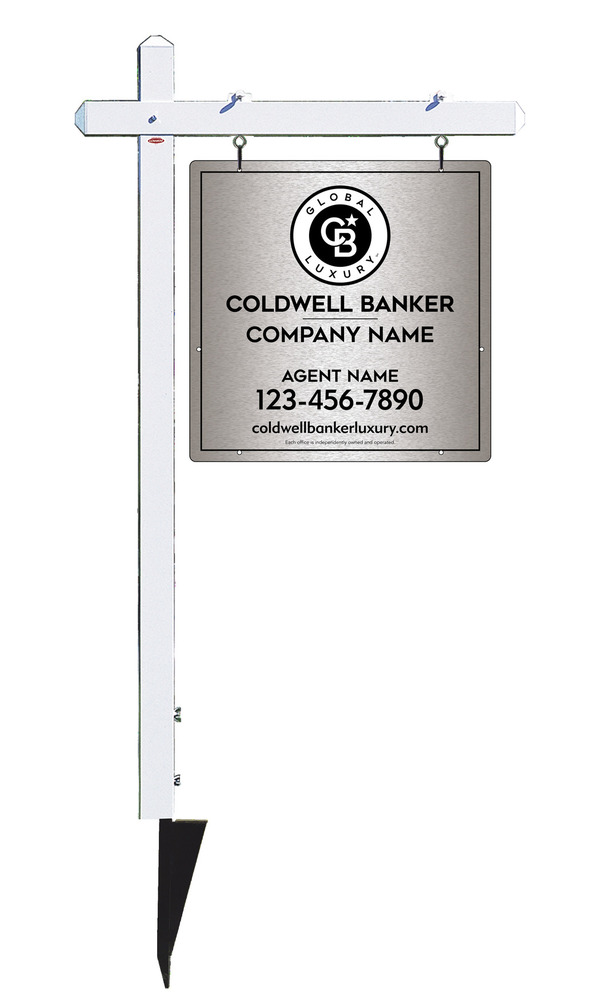 Sign Post and  Agent Panel Unit, 24h x 24w, Brushed Aluminum Composite