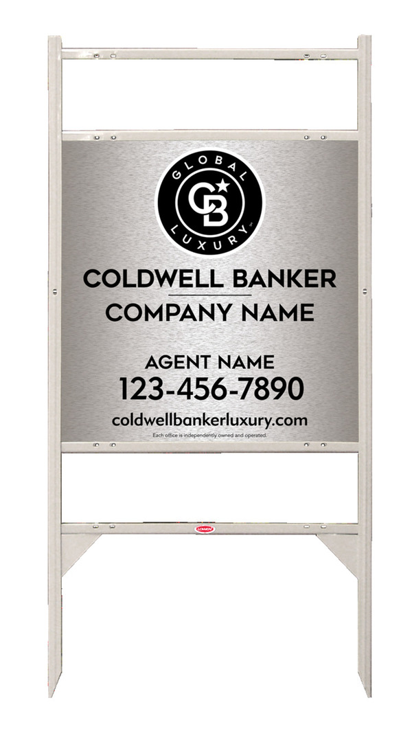Angle Iron Frame w 2 Rider Inserts and Agent Sign Panel Unit, 24h x 24w, Brushed Aluminum Composite