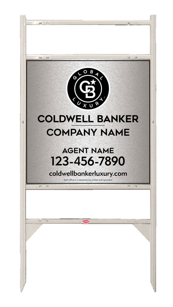 Angle Iron Frame w 2 Rider Inserts and Agent Sign Panel Unit, 24h x 24w, Brushed Aluminum Composite