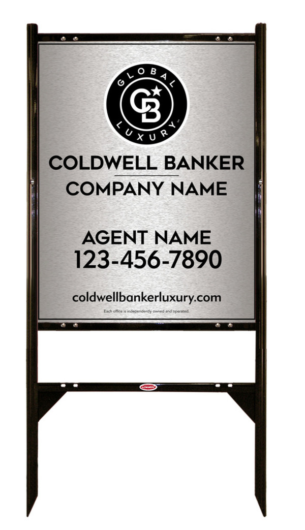 Angle Iron Frame and Agent Sign Panel Unit, 30h x 24w, Brushed Aluminum Composite