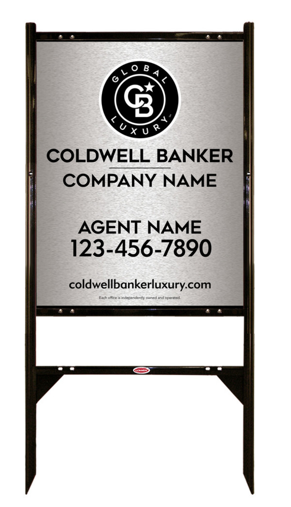 Angle Iron Frame and Agent Sign Panel Unit, 30h x 24w, Brushed Aluminum Composite