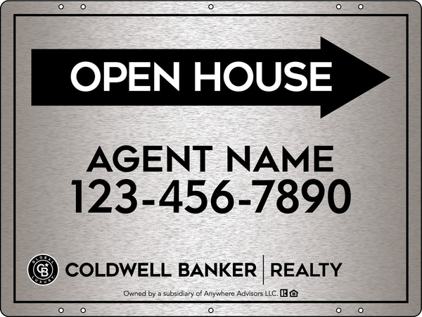 Directional Agent Open House Sign Panel, 18h x 24w, 3MM Brushed Aluminum Composite