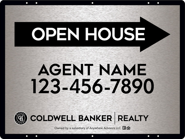 Directional Agent Open House Sign Panel, 18h x 24w, 3MM Brushed Aluminum Composite