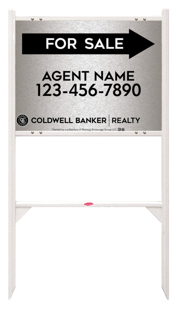 Angle Iron Frame and Agent For Sale Sign Panel Unit, 18h x 24w, Brushed Aluminum Composite
