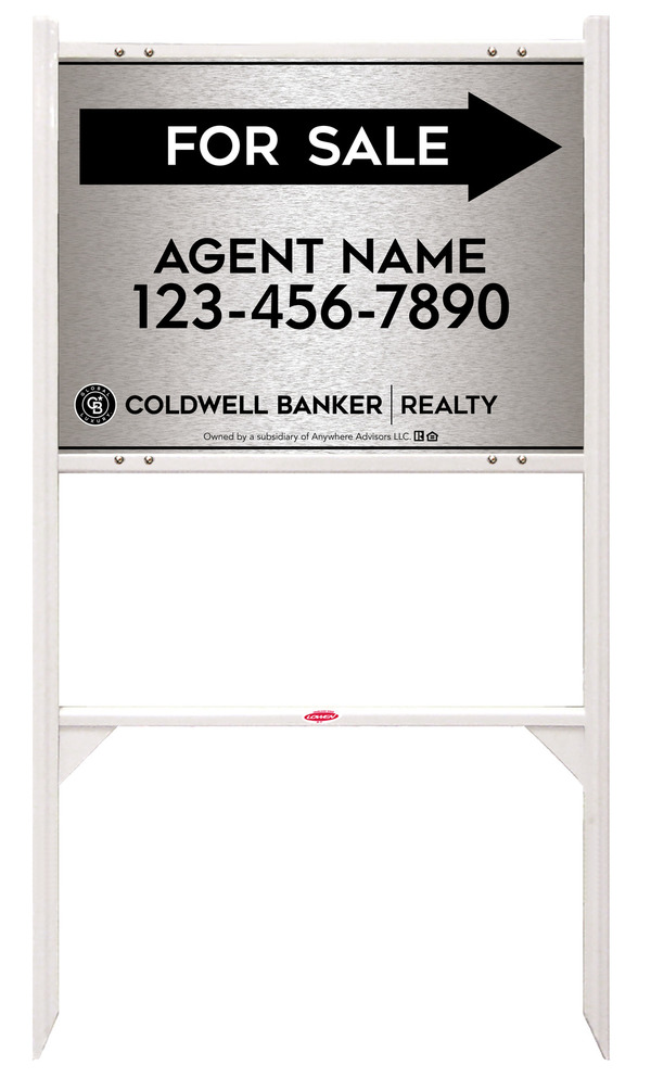 Angle Iron Frame and Agent For Sale Sign Panel Unit, 18h x 24w, Brushed Aluminum Composite