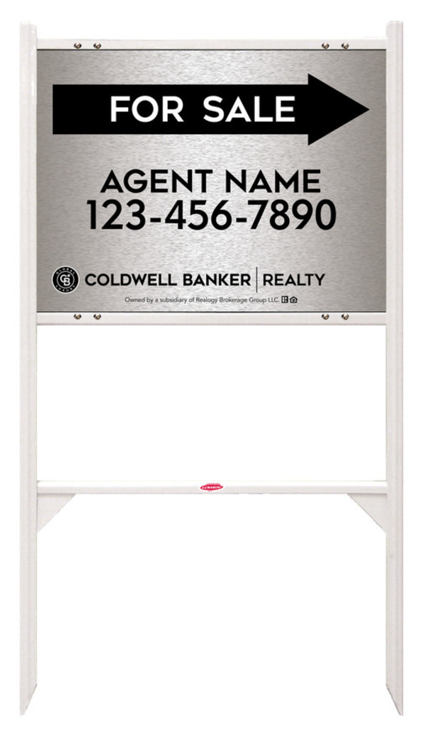 Angle Iron Frame and Agent For Sale Sign Panel Unit, 18h x 24w, Brushed Aluminum Composite