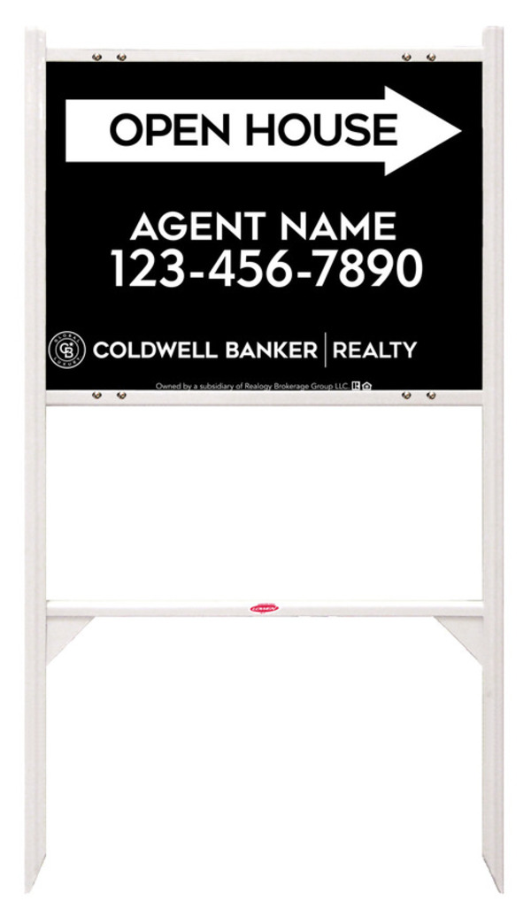 Angle Iron Frame and Agent Open House Sign Panel Unit, 18h x 24w, Steel