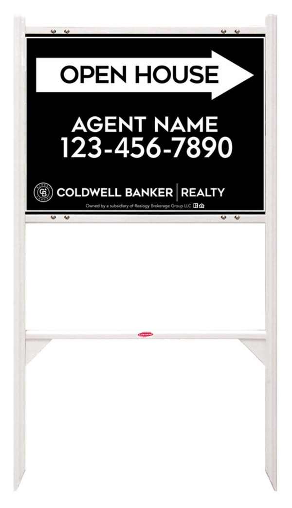 Angle Iron Frame and Agent Open House Sign Panel Unit, 18h x 24w, Steel