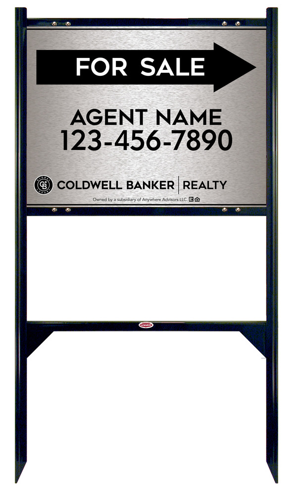 Angle Iron Frame and Agent For Sale Sign Panel Unit, 18h x 24w, Brushed Aluminum Composite