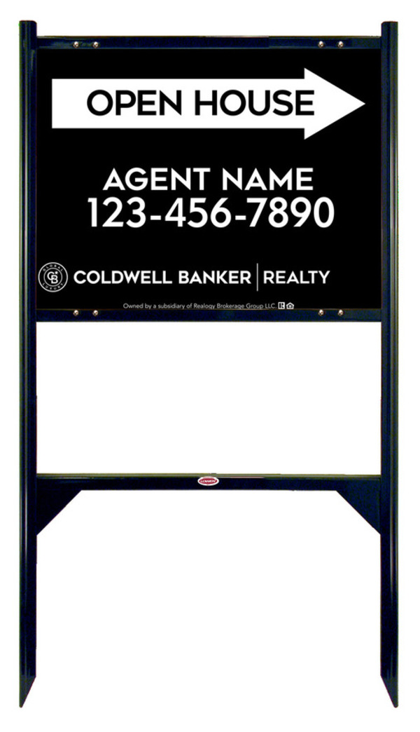 Angle Iron Frame and Agent Open House Sign Panel Unit, 18h x 24w, Steel
