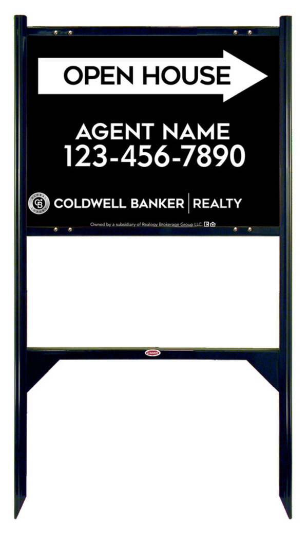 Angle Iron Frame and Agent Open House Sign Panel Unit, 18h x 24w, Steel