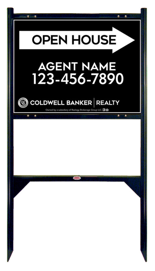 Angle Iron Frame and Agent Open House Sign Panel Unit, 18h x 24w, Steel