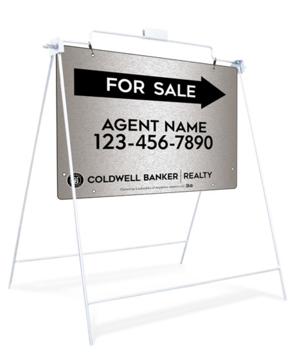 Swinging A-Frame and Agent For Sale Sign Panel Unit, 18h x 24w, Brushed Aluminum Composite