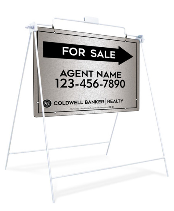 Swinging A-Frame and Agent For Sale Sign Panel Unit, 18h x 24w, Brushed Aluminum Composite