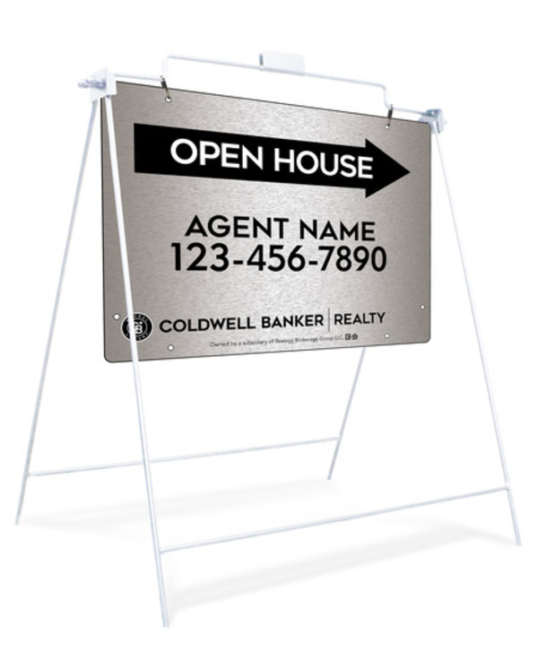 Swinging A-Frame and Agent Open House Sign Panel Unit, 18h x 24w, Brushed Aluminum Composite