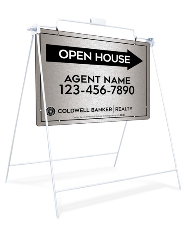 Swinging A-Frame and Agent Open House Sign Panel Unit, 18h x 24w, Brushed Aluminum Composite