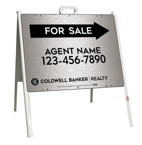 A-Frame and Agent For Sale Sign Panel Unit, 18h x 24w, Brushed Aluminum Composite