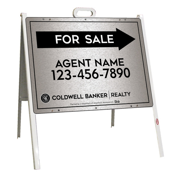 A-Frame and Agent For Sale Sign Panel Unit, 18h x 24w, Brushed Aluminum Composite