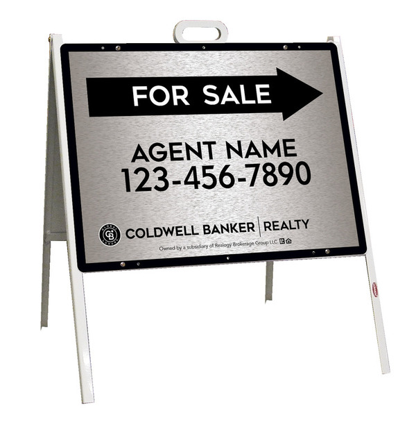 A-Frame and Agent For Sale Sign Panel Unit, 18h x 24w, Brushed Aluminum Composite