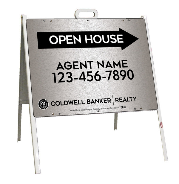 A-Frame and Agent Open House Sign Panel Unit, 18h x 24w, Brushed Aluminum Composite