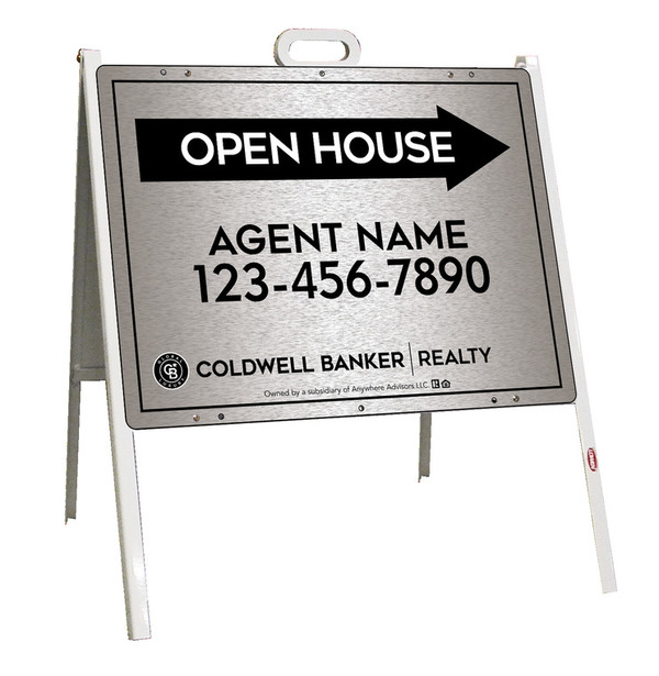 A-Frame and Agent Open House Sign Panel Unit, 18h x 24w, Brushed Aluminum Composite