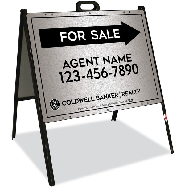 A-Frame and Agent For Sale Sign Panel Unit, 18h x 24w, Brushed Aluminum Composite