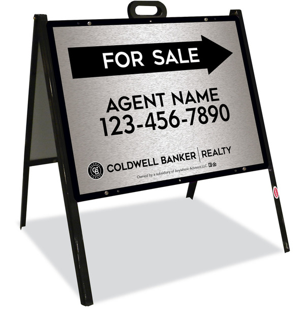 A-Frame and Agent For Sale Sign Panel Unit, 18h x 24w, Brushed Aluminum Composite