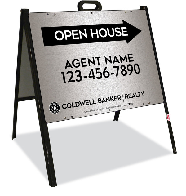 A-Frame and Agent Open House Sign Panel Unit, 18h x 24w, Brushed Aluminum Composite