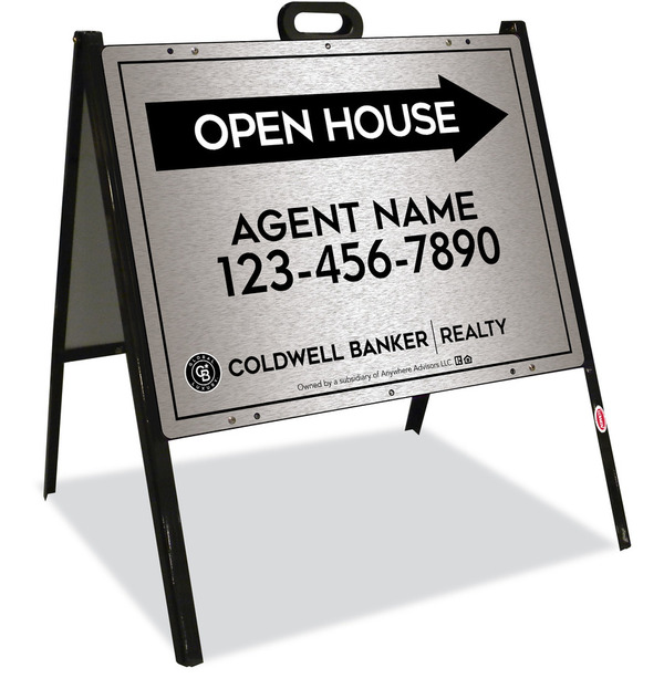 A-Frame and Agent Open House Sign Panel Unit, 18h x 24w, Brushed Aluminum Composite