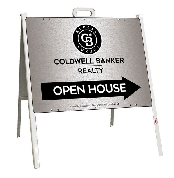 Angle Iron Frame and Office Open House Sign Panel Unit, 18h x 24w, Brushed Aluminum Composite