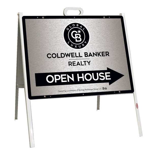 Angle Iron Frame and Office Open House Sign Panel Unit, 18h x 24w, Brushed Aluminum Composite