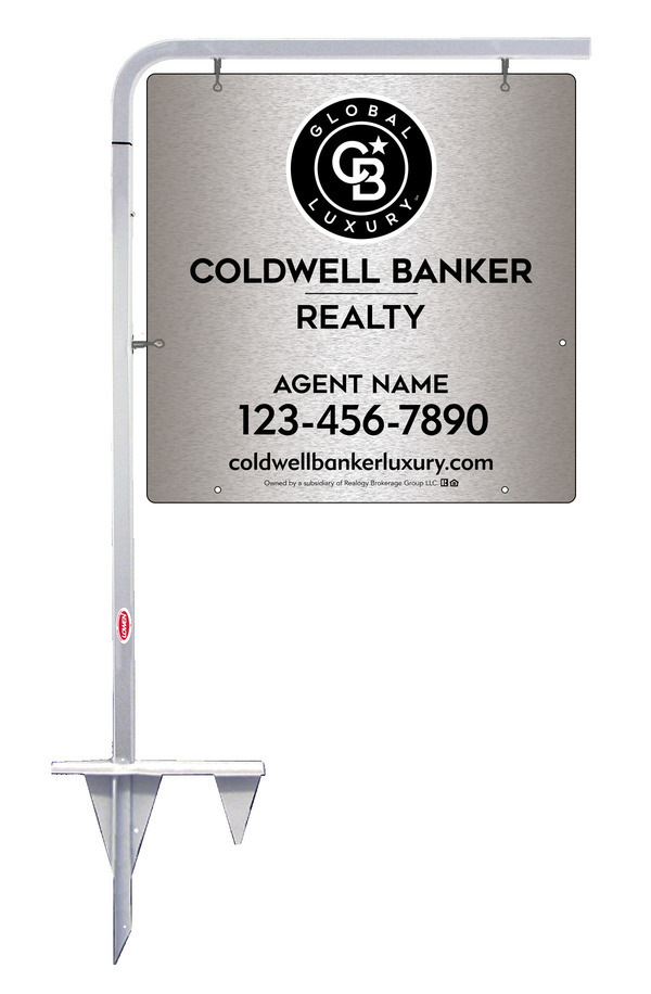 Tubular Stake and Agent Sign Panel Unit, 24h x 24w, Brushed Aluminum Composite